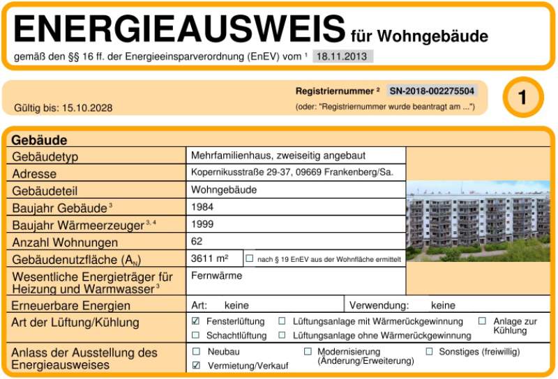 Energieausweis für Wohngebäude AWG Frankenberg/Sa.