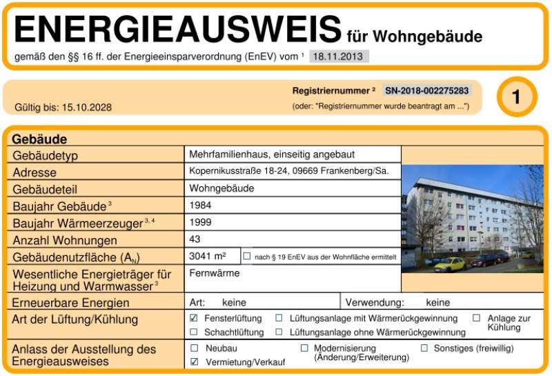 Energieausweis für Wohngebäude AWG Frankenberg/Sa.