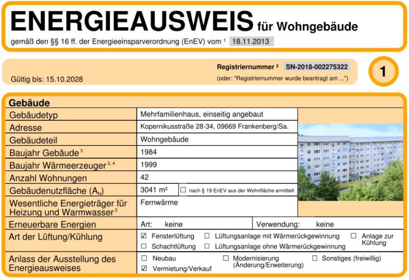 Energieausweis für Wohngebäude AWG Frankenberg/Sa.