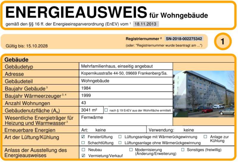 Energieausweis für Wohngebäude AWG Frankenberg/Sa.