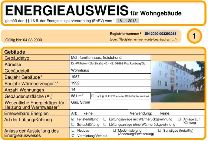 Energieausweis für Wohngebäude AWG Frankenberg/Sa.