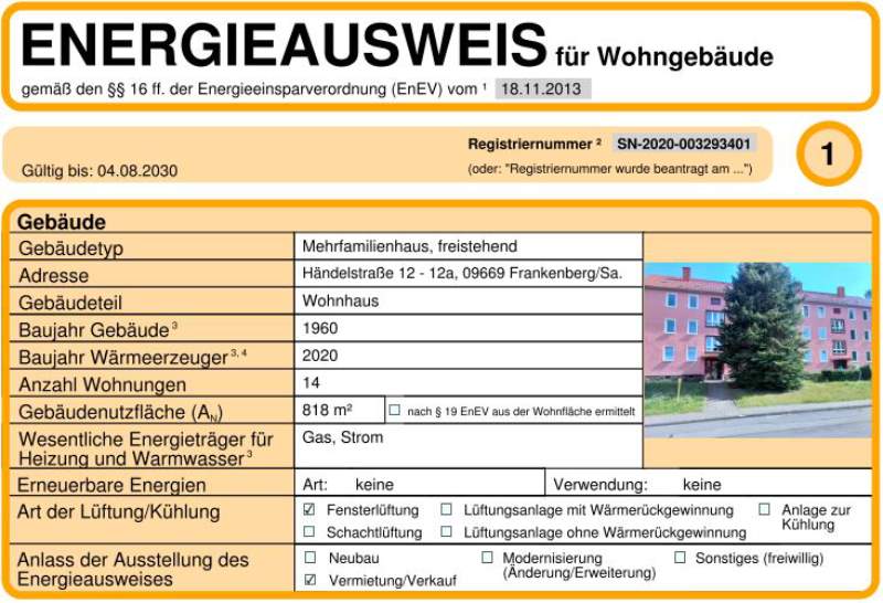 Energieausweis für Wohngebäude AWG Frankenberg/Sa.