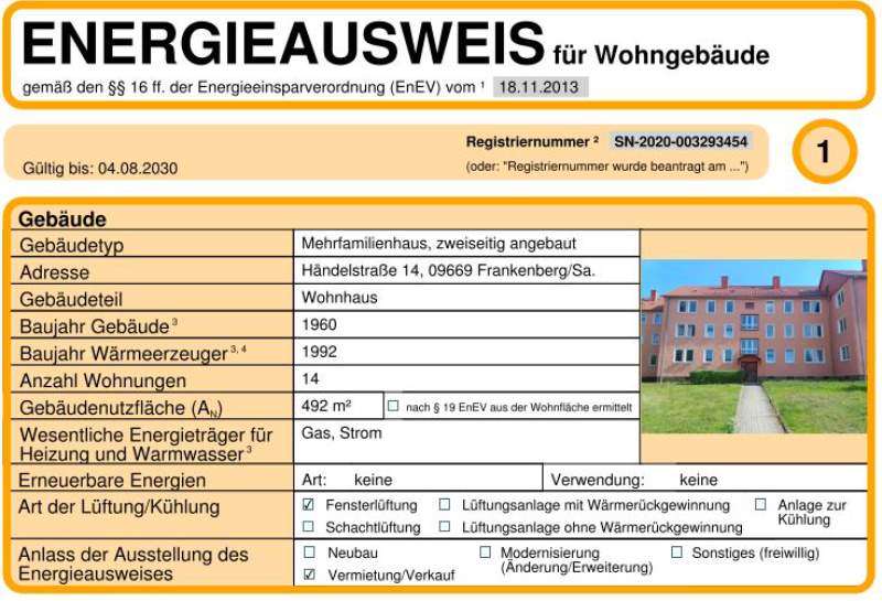 Energieausweis für Wohngebäude AWG Frankenberg/Sa.