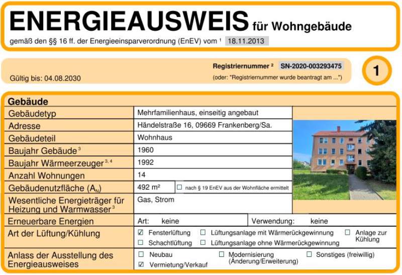 Energieausweis für Wohngebäude AWG Frankenberg/Sa.