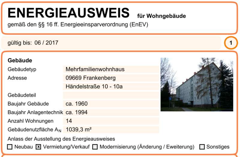 Energieausweis für Wohngebäude AWG Frankenberg/Sa.