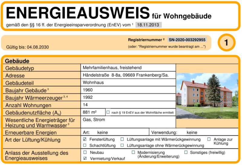 Energieausweis für Wohngebäude AWG Frankenberg/Sa.