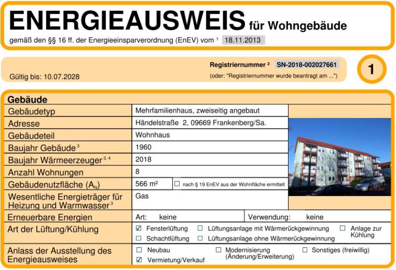 Energieausweis für Wohngebäude AWG Frankenberg/Sa.