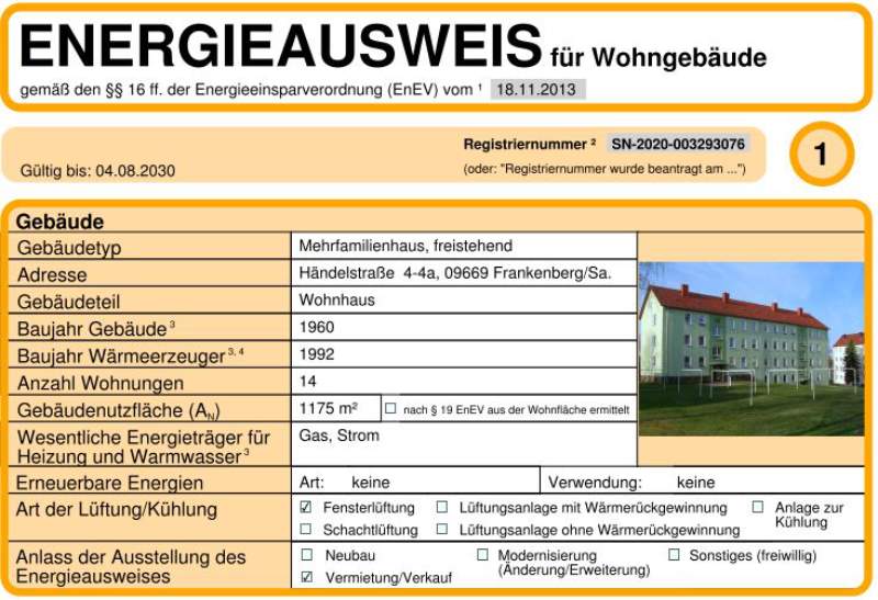 Energieausweis für Wohngebäude AWG Frankenberg/Sa.