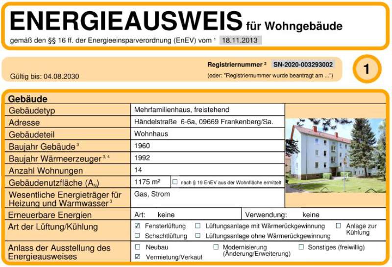 Energieausweis für Wohngebäude AWG Frankenberg/Sa.