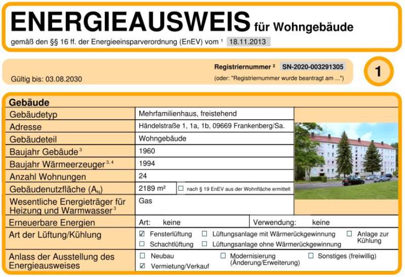 Energieausweis für Wohngebäude AWG Frankenberg/Sa.