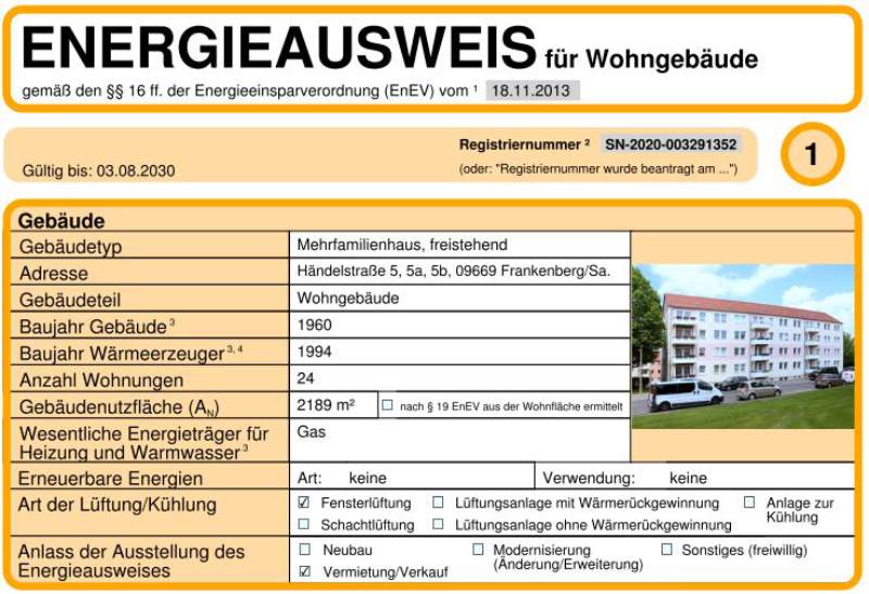 Energieausweis für Wohngebäude AWG Frankenberg/Sa.