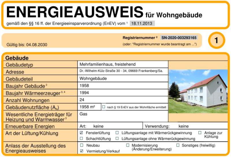 Energieausweis für Wohngebäude AWG Frankenberg/Sa.