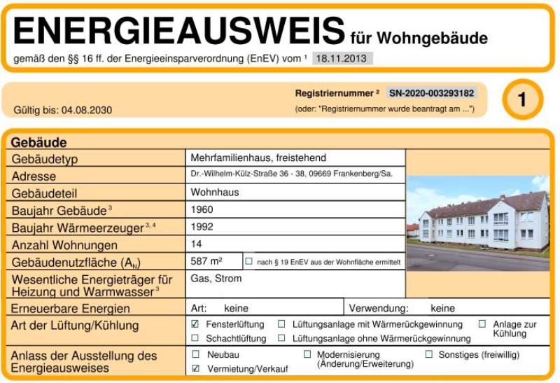 Energieausweis für Wohngebäude AWG Frankenberg/Sa.
