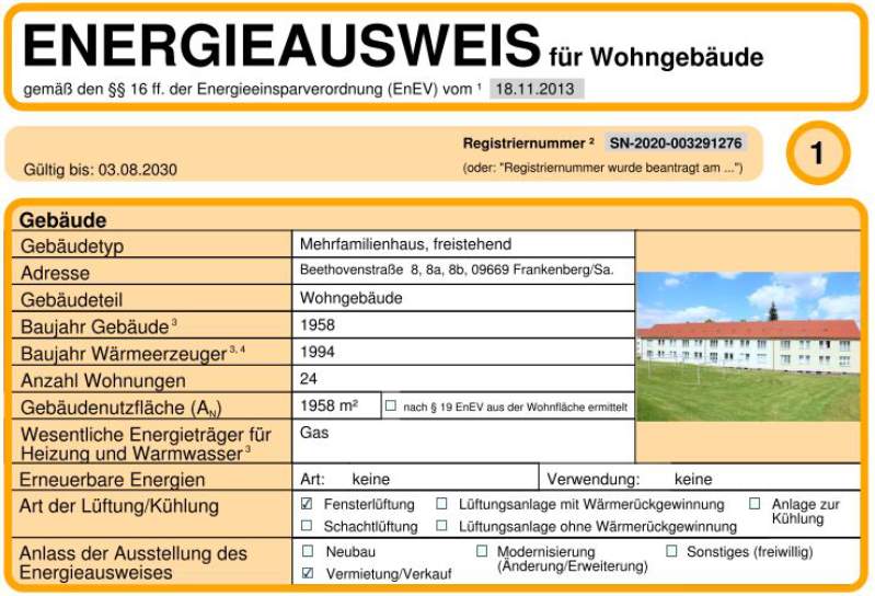 Energieausweis für Wohngebäude AWG Frankenberg/Sa.