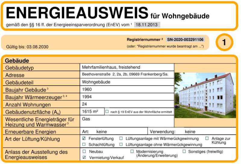 Energieausweis für Wohngebäude AWG Frankenberg/Sa.