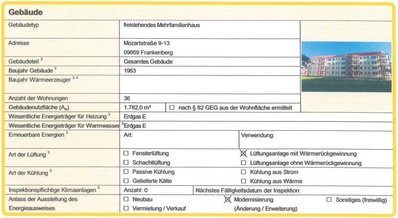 Energieausweis für Wohngebäude AWG Frankenberg/Sa.