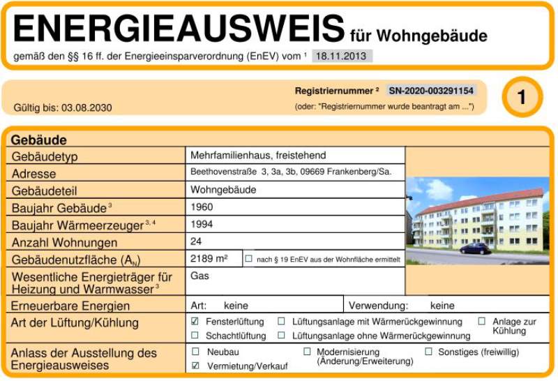 Energieausweis für Wohngebäude AWG Frankenberg/Sa.