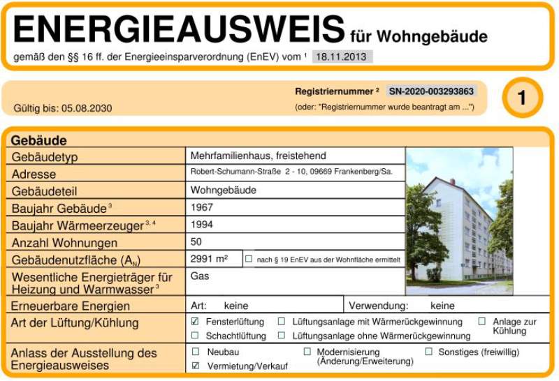 Energieausweis für Wohngebäude AWG Frankenberg/Sa.