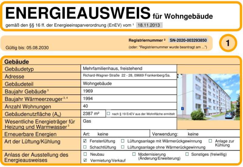 Energieausweis für Wohngebäude AWG Frankenberg/Sa.