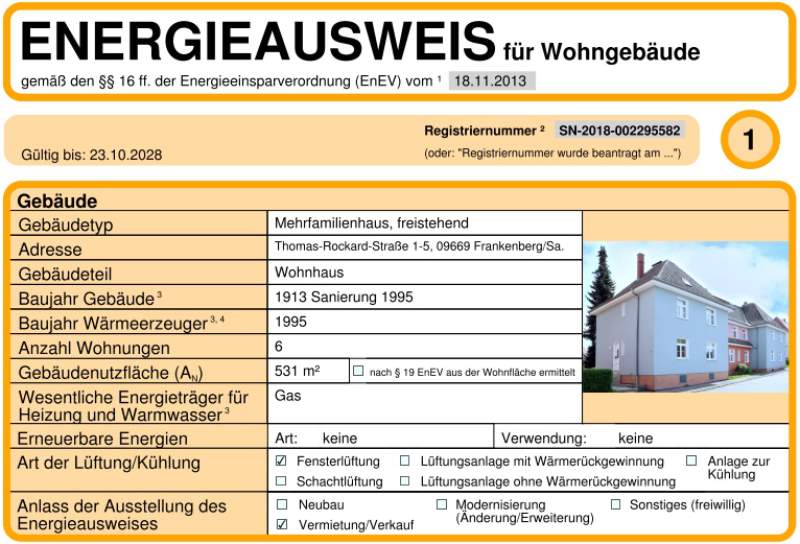 Energieausweis für Wohngebäude AWG Frankenberg/Sa.