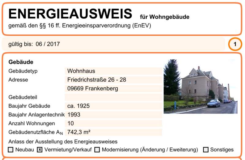 Energieausweis für Wohngebäude AWG Frankenberg/Sa.