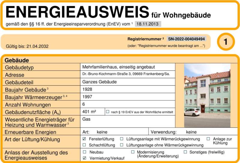 Energieausweis für Wohngebäude AWG Frankenberg/Sa.