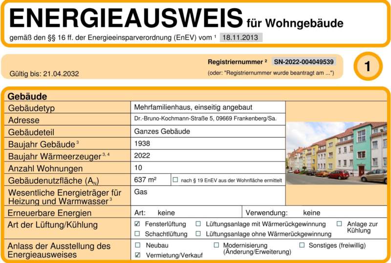 Energieausweis für Wohngebäude AWG Frankenberg/Sa.