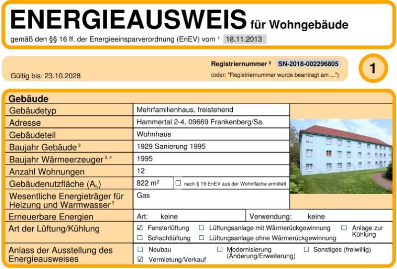 Energieausweis für Wohngebäude AWG Frankenberg/Sa.