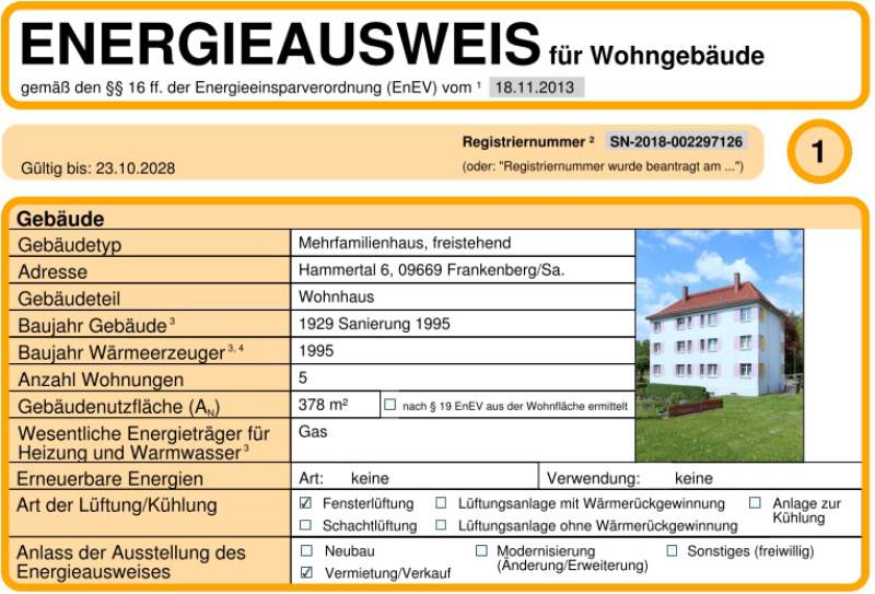 Energieausweis für Wohngebäude AWG Frankenberg/Sa.