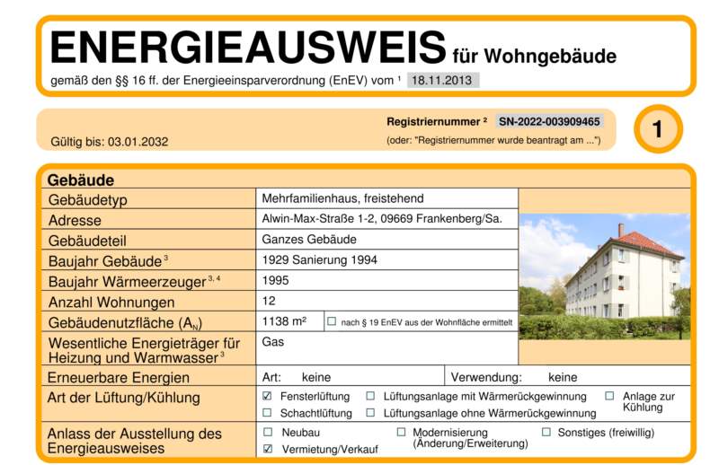 Energieausweis für Wohngebäude AWG Frankenberg/Sa.