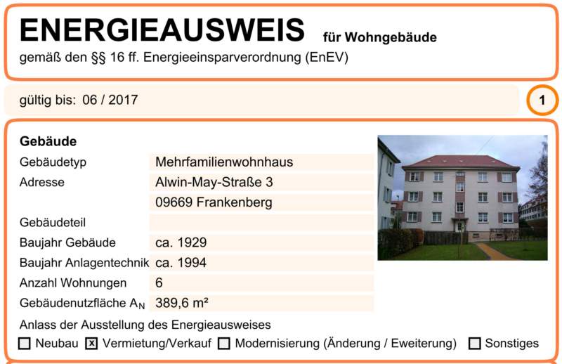 Energieausweis für Wohngebäude AWG Frankenberg/Sa.