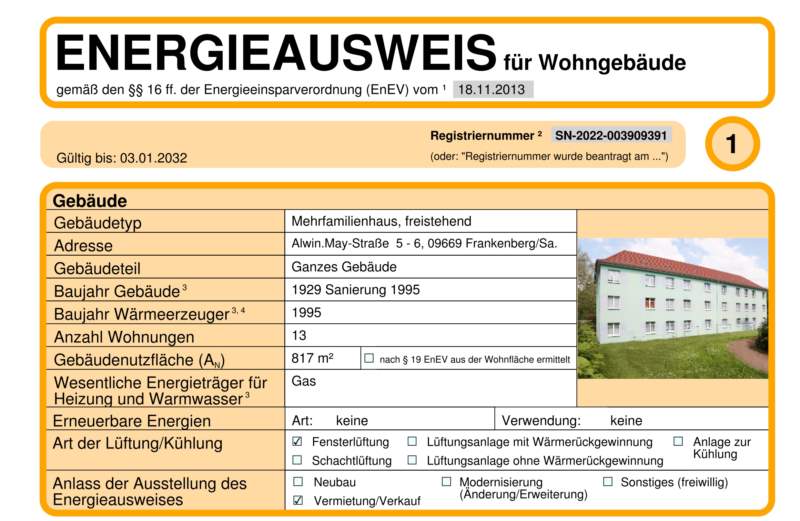 Energieausweis für Wohngebäude AWG Frankenberg/Sa.