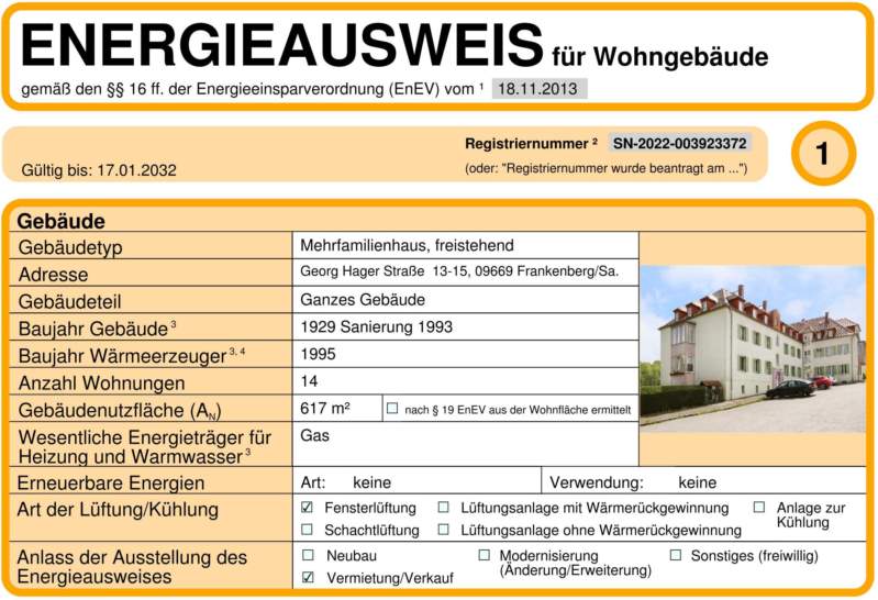 Energieausweis für Wohngebäude AWG Frankenberg/Sa.