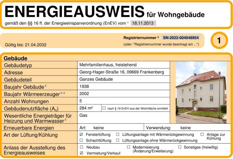 Energieausweis für Wohngebäude AWG Frankenberg/Sa.