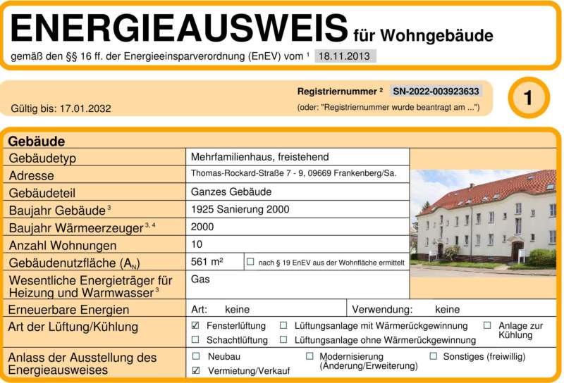 Energieausweis für Wohngebäude AWG Frankenberg/Sa.