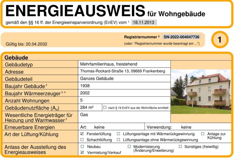 Energieausweis für Wohngebäude AWG Frankenberg/Sa.